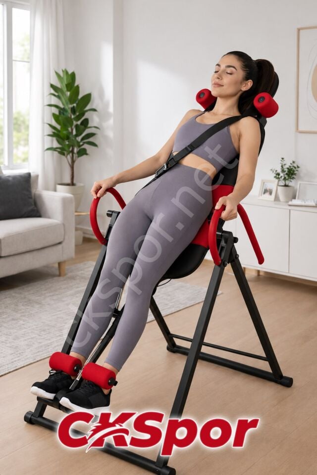 CKSPOR Ters Duruş Sehpası İnversion Table 150 Kg Evde Spor Bel Sırt Esnetme Aleti Kırmızı