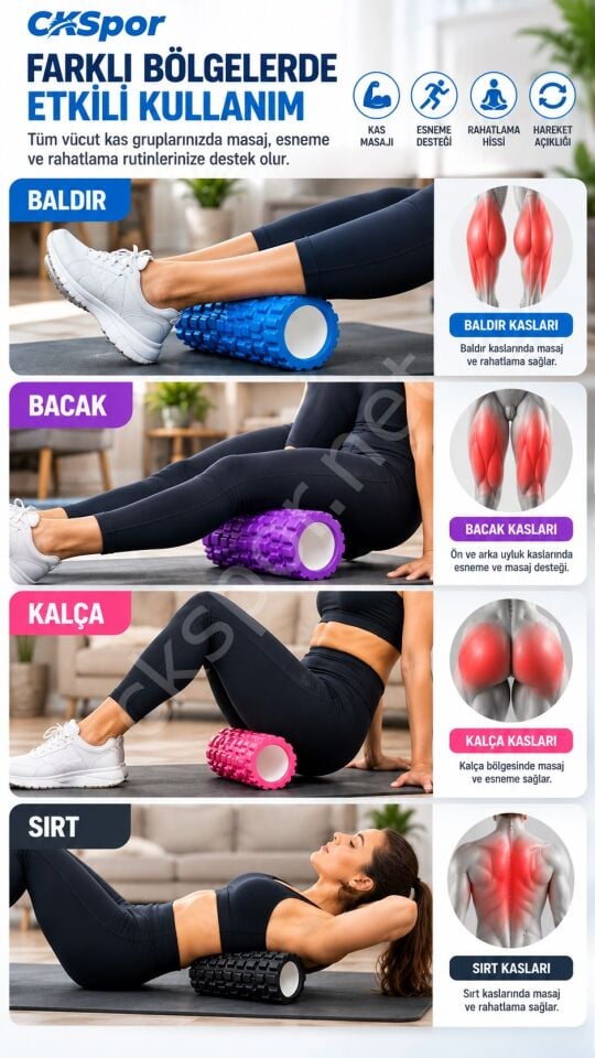 CKSPOR Foam Roller 30 cm Tırtıklı Masaj Rulosu Pilates Yoga Fitness Esneme ve Kas Masajı Egzersiz