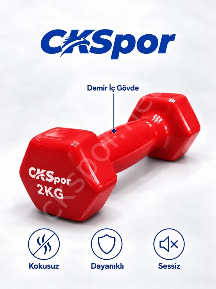 CKSPOR 2’li Vinyl Dambıl Seti 2 Kg x 2 – Evde Fitness & Pilates İçin Vinil Kaplı Demir Dambıl