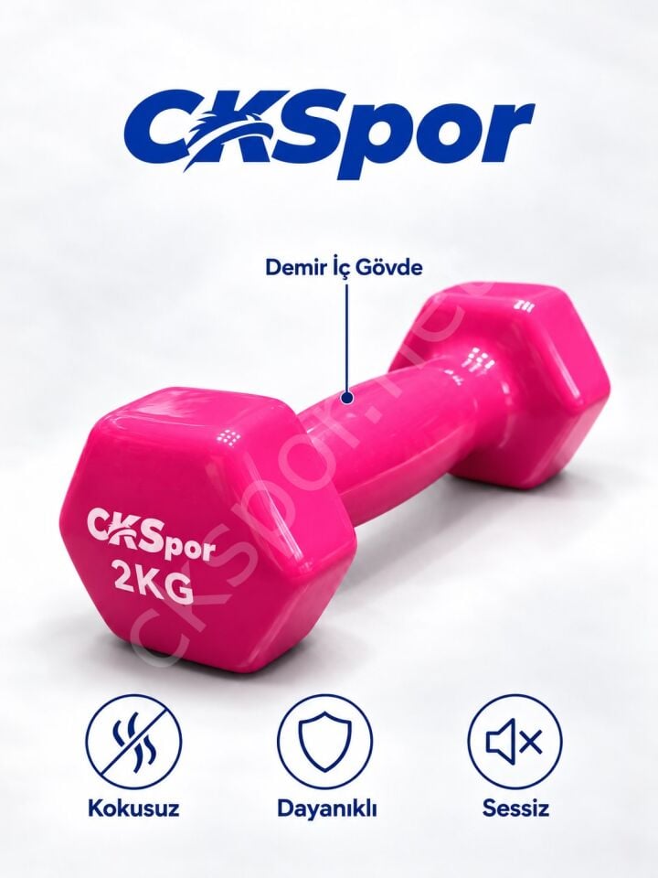 CKSPOR 2’li Vinyl Dambıl Seti 2 Kg x 2 – Evde Fitness & Pilates İçin Vinil Kaplı Demir Dambıl