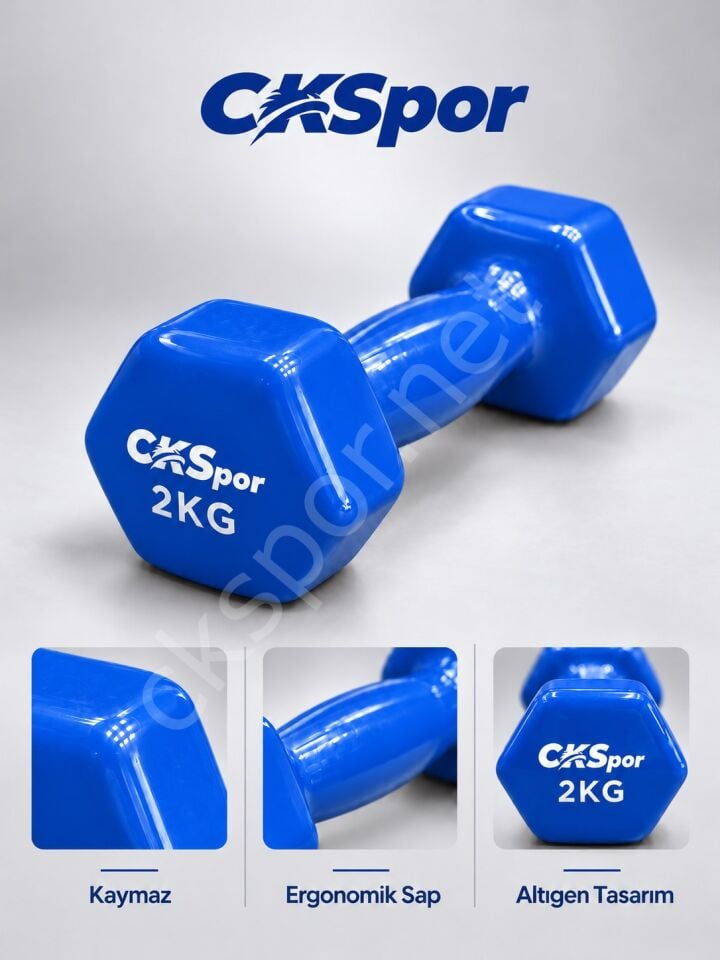CKSPOR 2’li Vinyl Dambıl Seti 2 Kg x 2 – Evde Fitness & Pilates İçin Vinil Kaplı Demir Dambıl