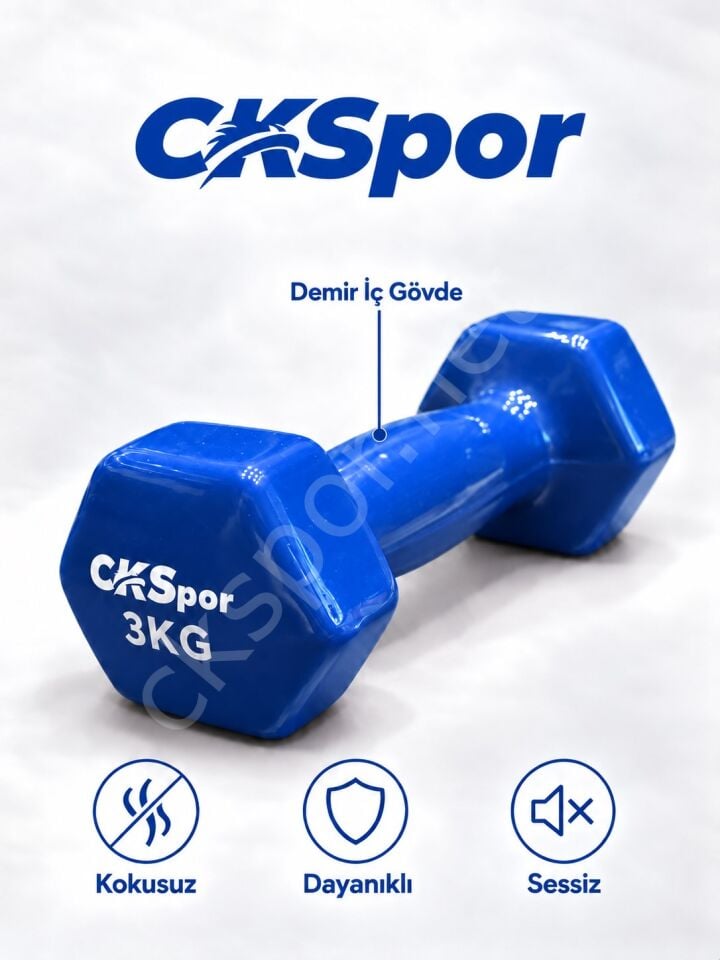 CKSPOR 2’li Vinyl Dambıl Seti 3 Kg x 2 – Evde Fitness & Pilates İçin Vinil Kaplı Demir Dambıl