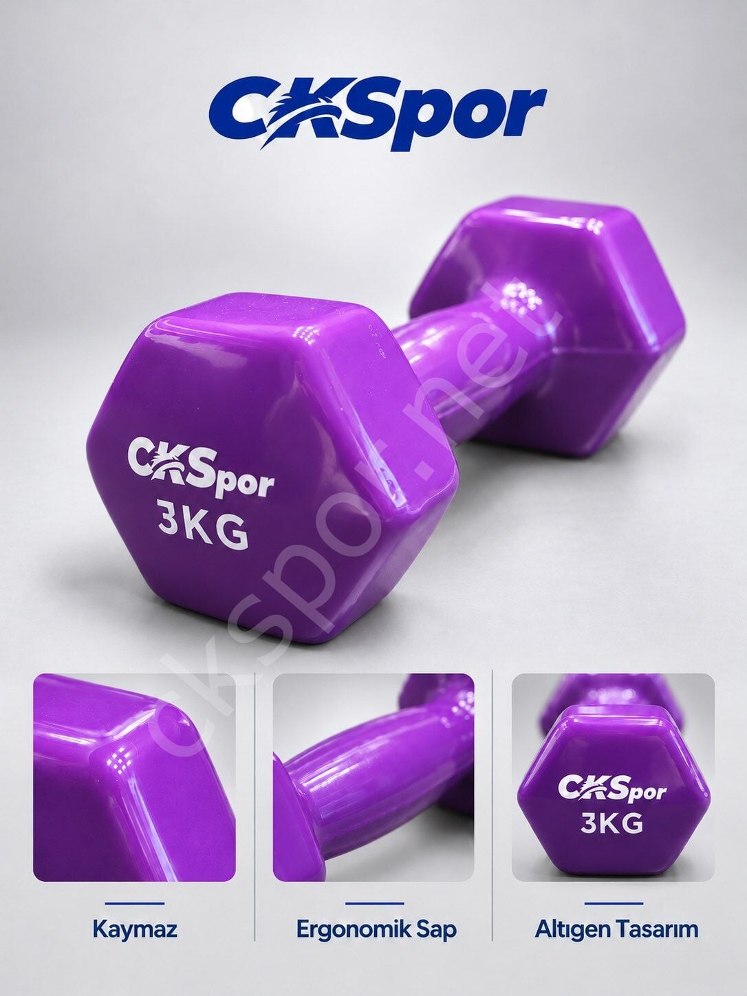 CKSPOR 2’li Vinyl Dambıl Seti 3 Kg x 2 – Evde Fitness & Pilates İçin Vinil Kaplı Demir Dambıl