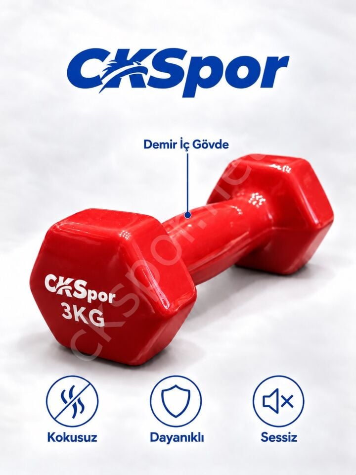 CKSPOR 2’li Vinyl Dambıl Seti 3 Kg x 2 – Evde Fitness & Pilates İçin Vinil Kaplı Demir Dambıl