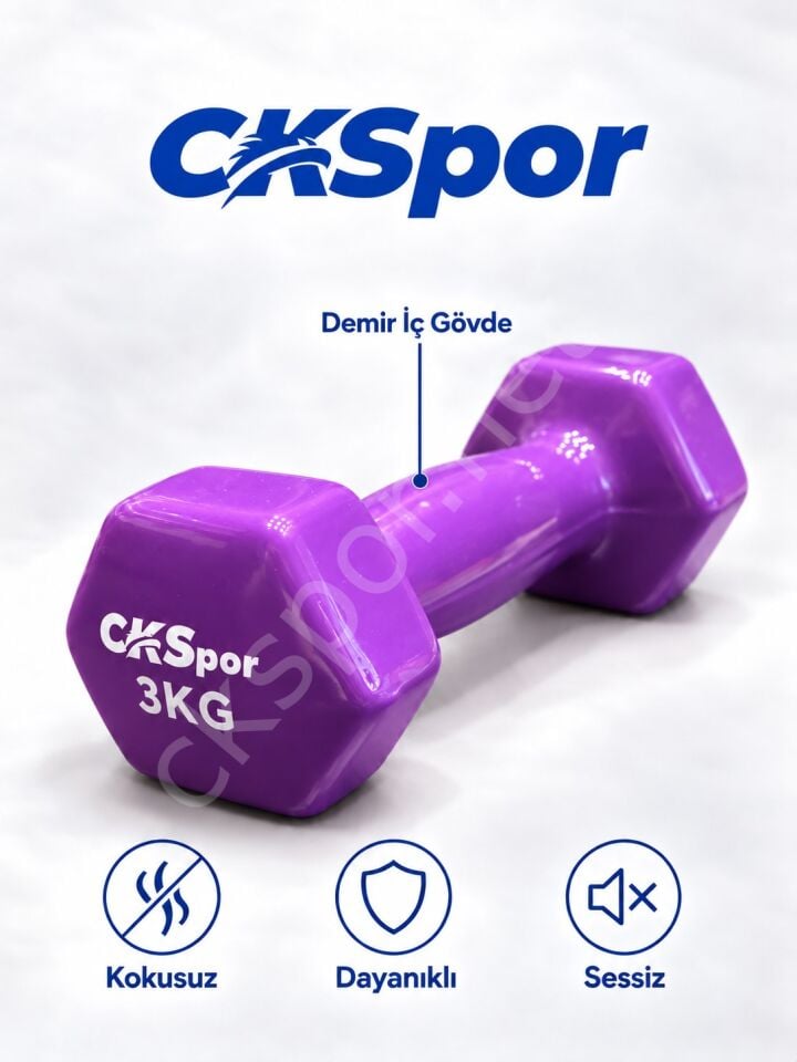 CKSPOR 2’li Vinyl Dambıl Seti 3 Kg x 2 – Evde Fitness & Pilates İçin Vinil Kaplı Demir Dambıl