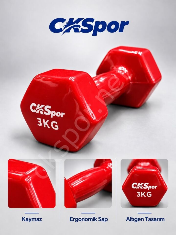 CKSPOR 2’li Vinyl Dambıl Seti 3 Kg x 2 – Evde Fitness & Pilates İçin Vinil Kaplı Demir Dambıl