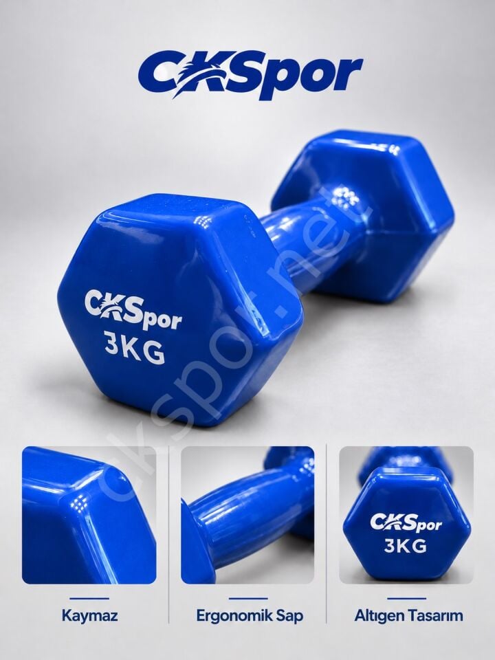 CKSPOR 2’li Vinyl Dambıl Seti 3 Kg x 2 – Evde Fitness & Pilates İçin Vinil Kaplı Demir Dambıl