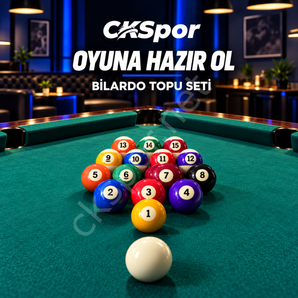 CKSPOR 16 Parça Bilardo Topu Seti 1-15 Numaralı Renkli Toplar ve Beyaz İsteka Topu