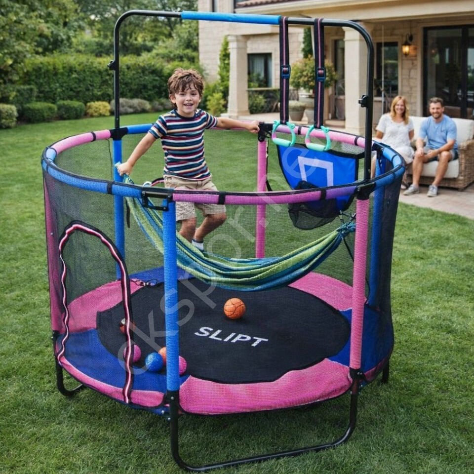 150 CM Trambolin – Korumalı Çocuklara Özel Fileli Büyük Boy Trambolin
