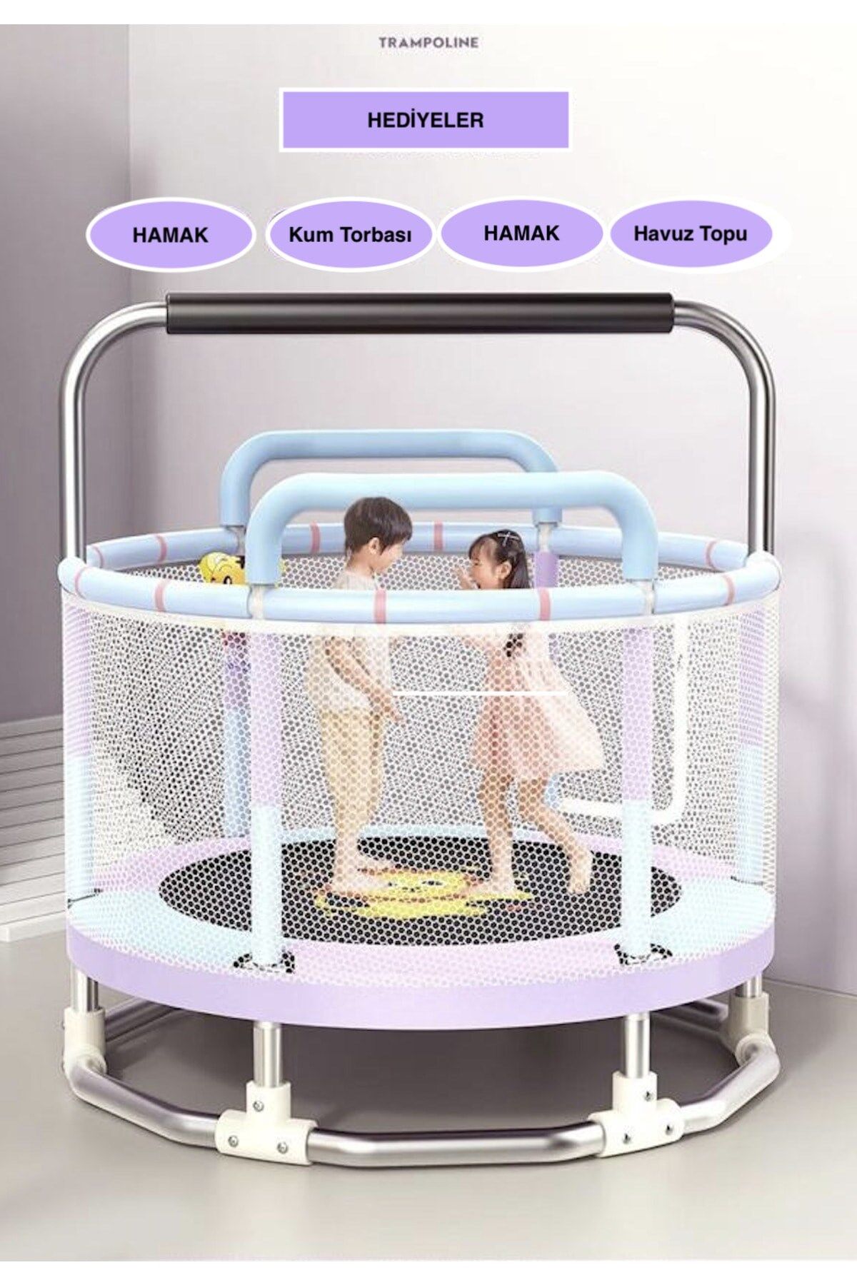 150 CM Trambolin – Korumalı Çocuklara Özel Fileli Büyük Boy Trambolin