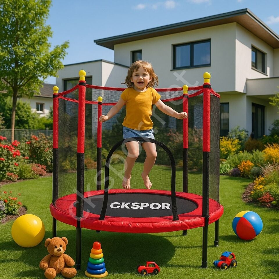 140 Cm Fileli Büyük Boy Trambolin Güvenlik Korumalı, Kolay Kurulum Bahçe ve Ev Trambolini