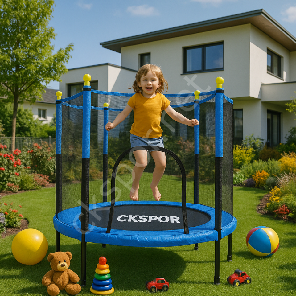 140 Cm Fileli Büyük Boy Trambolin Güvenlik Korumalı, Kolay Kurulum Bahçe ve Ev Trambolini
