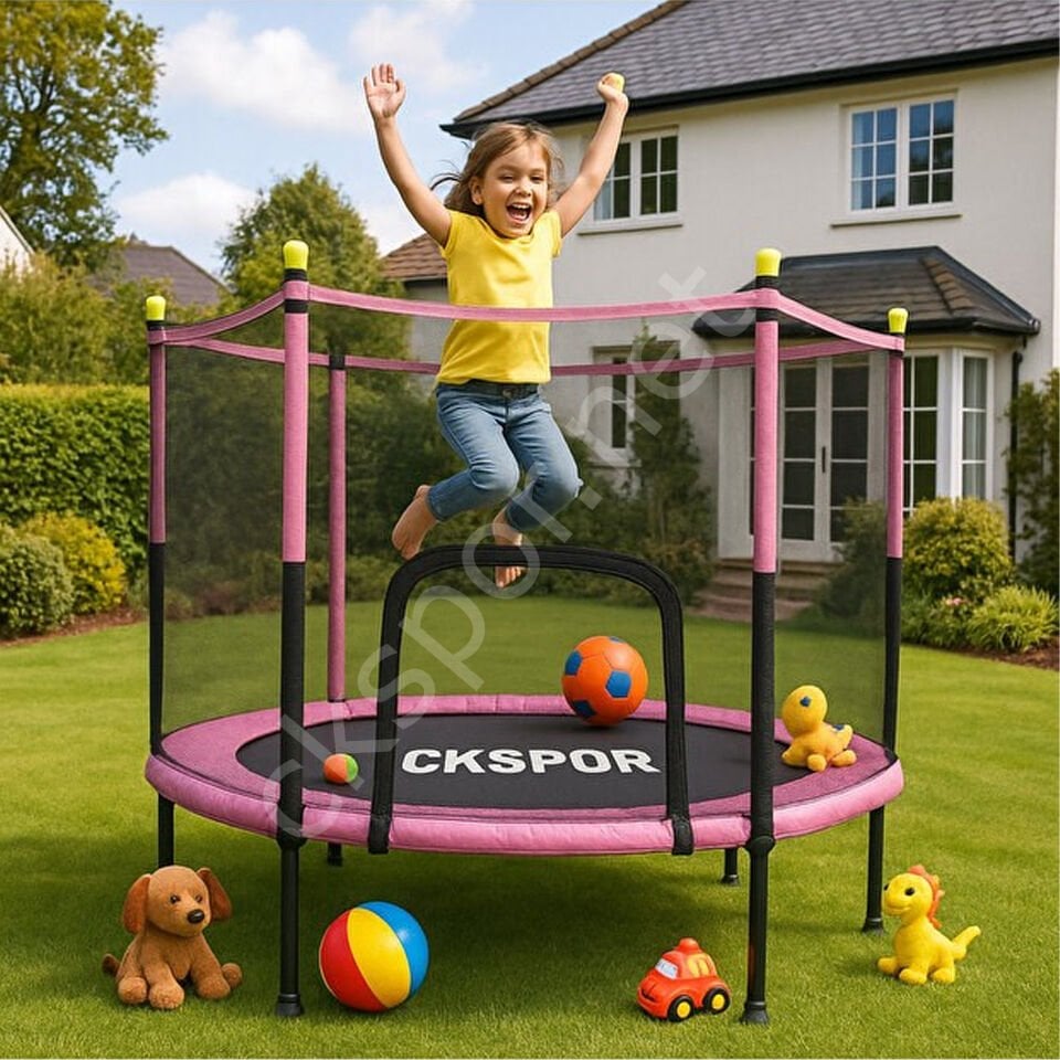 140 Cm Fileli Büyük Boy Trambolin Güvenlik Korumalı, Kolay Kurulum Bahçe ve Ev Trambolini