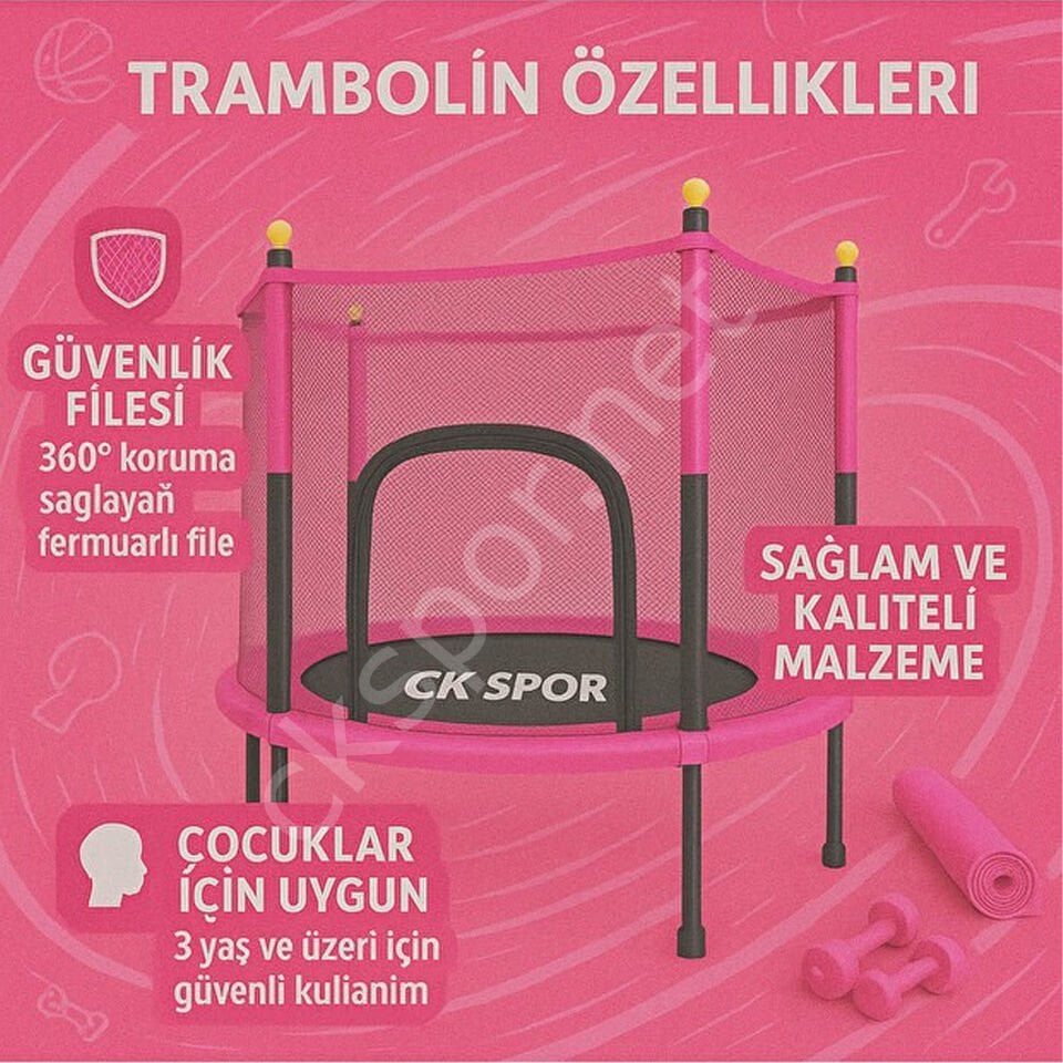 140 Cm Fileli Büyük Boy Trambolin Güvenlik Korumalı, Kolay Kurulum Bahçe ve Ev Trambolini