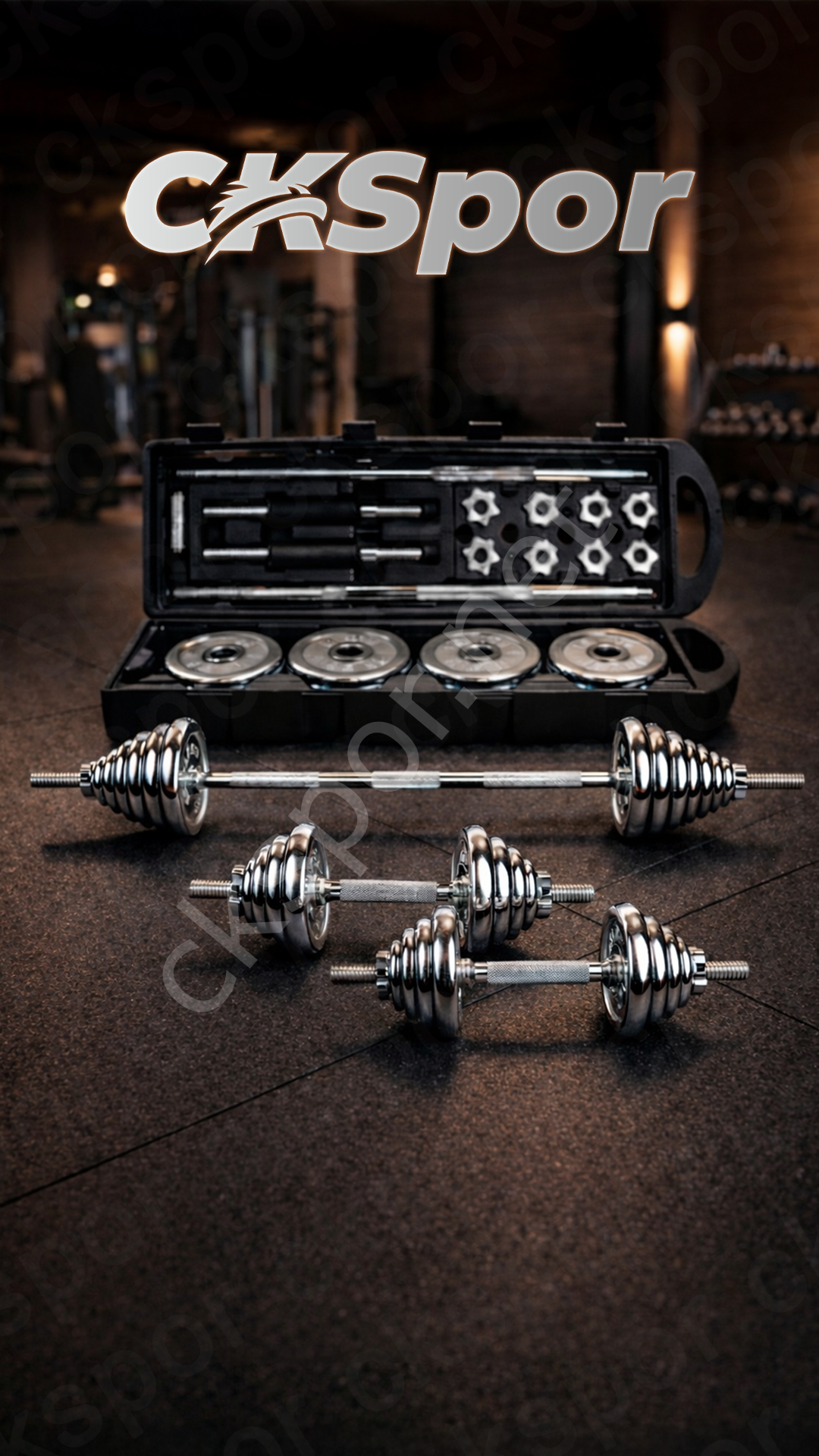 CKSPOR 50 KG Çantalı Krom Dambıl ve Halter Seti - Profesyonel Döküm Ağırlık ve Fitness Egzersiz Ekipmanı