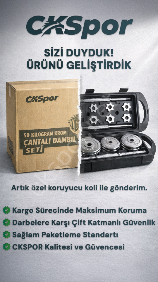 CKSPOR 50 KG Çantalı Krom Dambıl ve Halter Seti - Profesyonel Döküm Ağırlık ve Fitness Egzersiz Ekipmanı