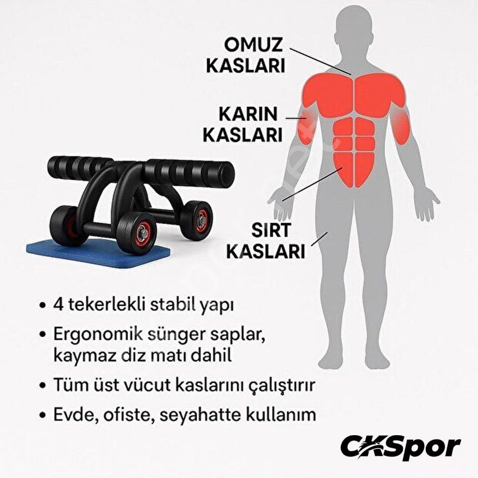 4 Tekerlekli Mekik Aleti – Karın Kası Çalıştırma & Evde Spor Ekipmanı