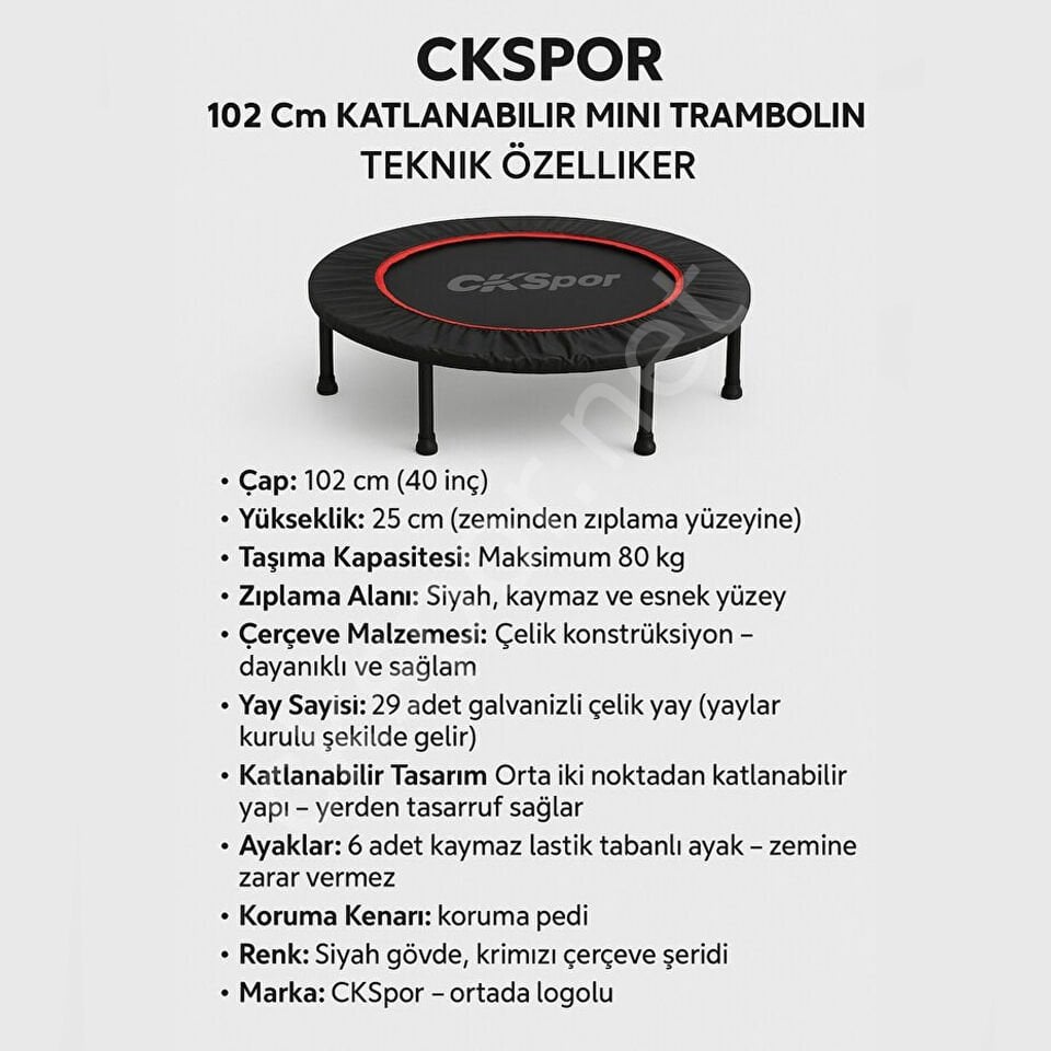 102 CM Katlanabilir Hazır Kurulum Trambolin Kırmızı