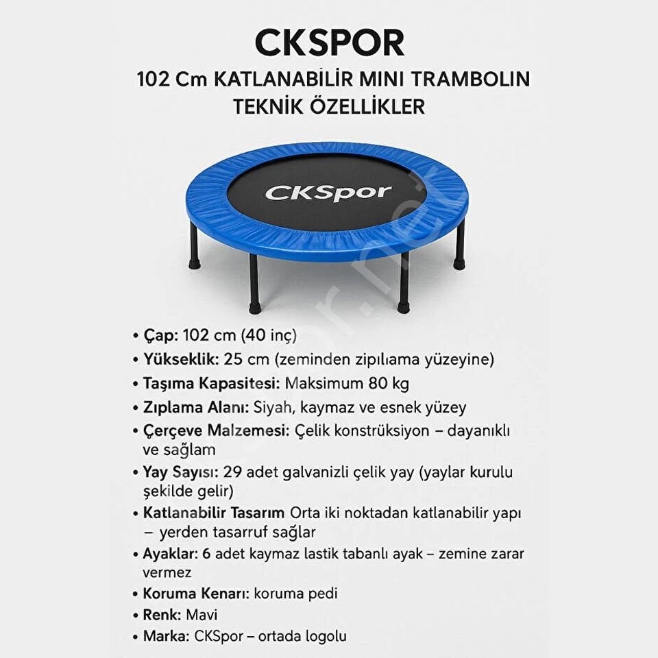102 CM Katlanabilir Hazır Kurulum Trambolin Mavi
