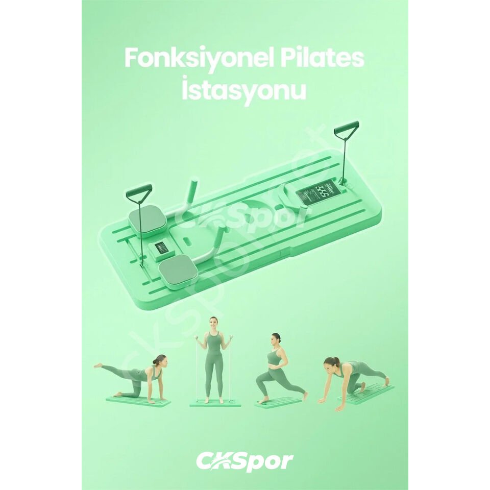 Pilates Tahtası Seti Reformer Etkili Çok Amaçlı Direnç Lastikli Diz Minderli Ev Tipi Pilates Aleti Yeşil