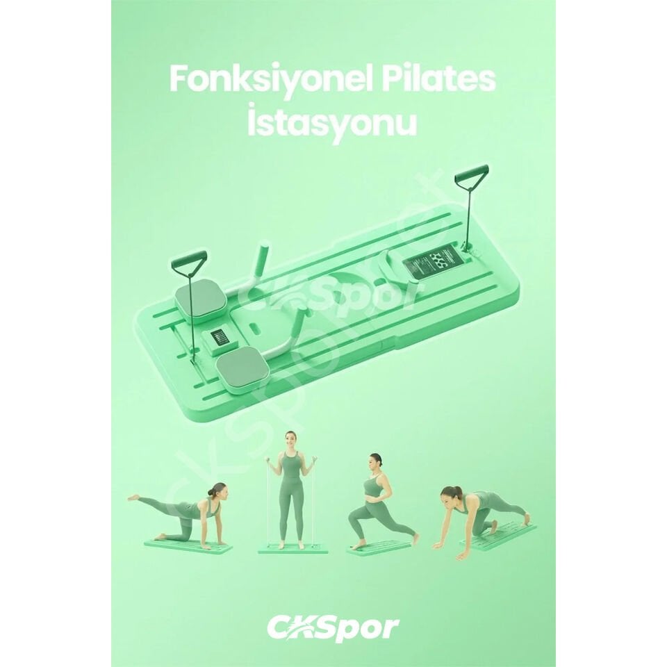Pilates Tahtası Seti Reformer Etkili Çok Amaçlı Direnç Lastikli Diz Minderli Ev Tipi Pilates Aleti Yeşil