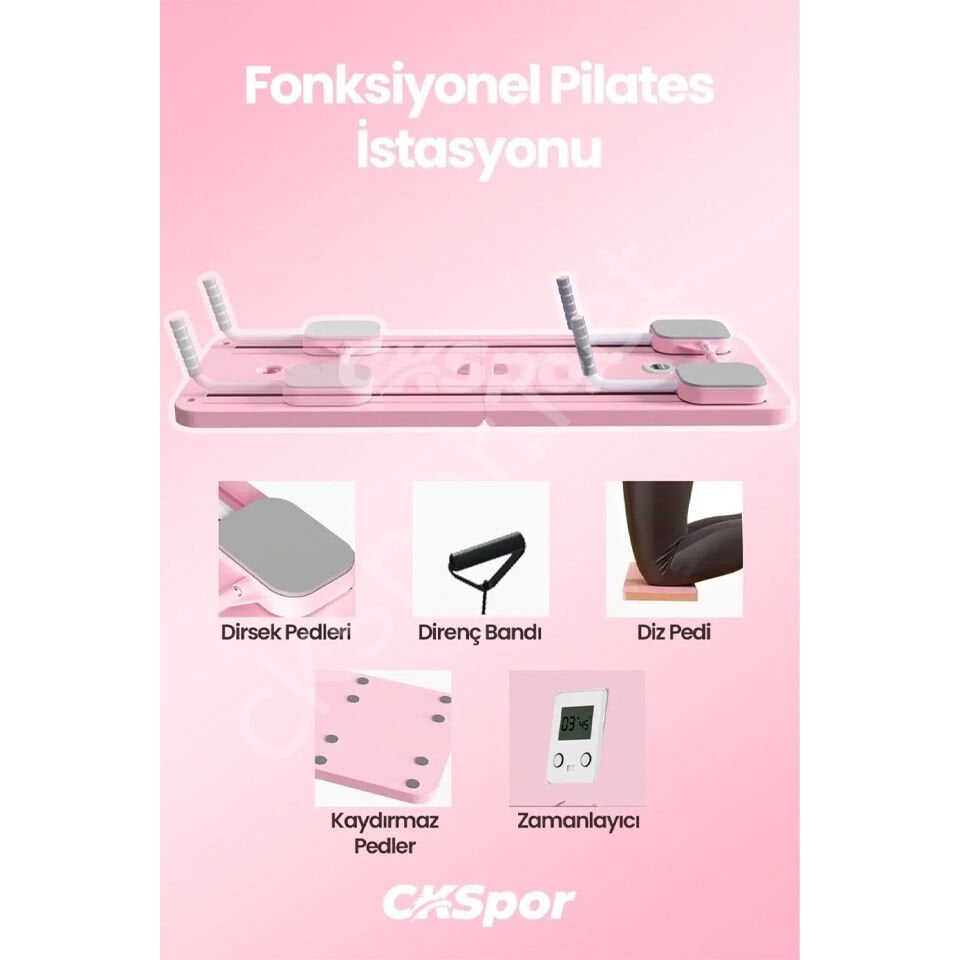 Pilates Tahtası Seti Reformer Etkili Çok Amaçlı Direnç Lastikli Diz Minderli Ev Tipi Pilates Aleti Pembe
